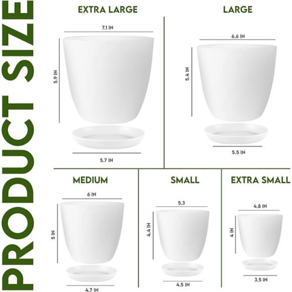 5X Plant Pots Drainage Home Decor Flower Indoor Planter Cactus, Succulents White - Picture 2 of 7